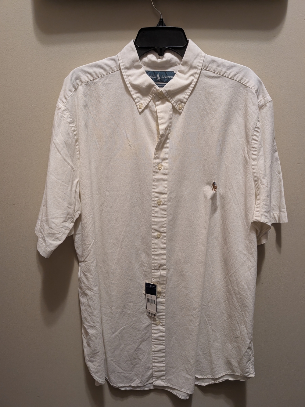 Ralph Lauren White Short-Sleeve Button-Down Shirt with Polo Logo